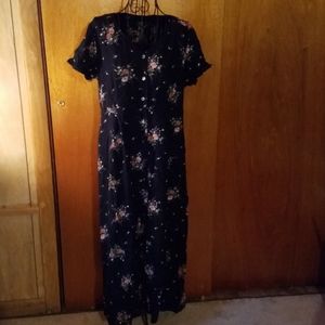 NAVY and floral Linen feel Spring shirt dress